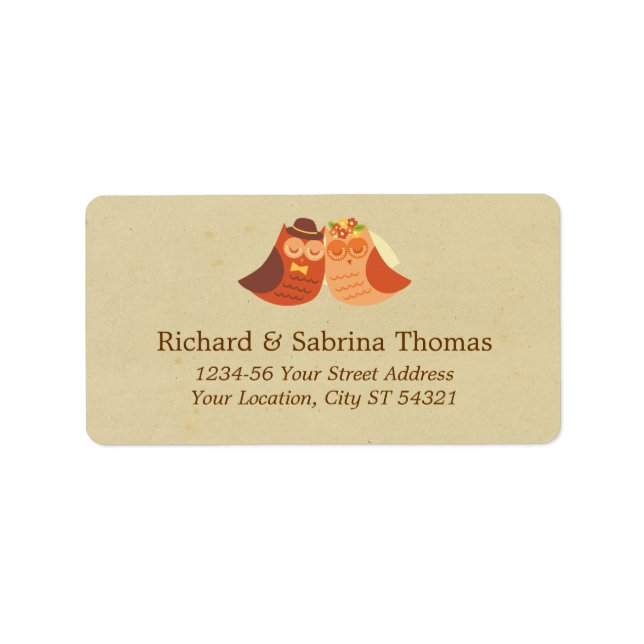Rustic Boho Lovebird Owl Couple Wedding Label (Front)