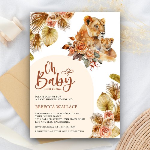 Rustic Boho Mama and Baby Lion Girl Baby Shower Invitation