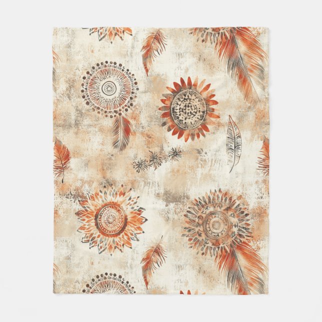 Rustic Boho Mandala Art Fleece Blanket (Front)