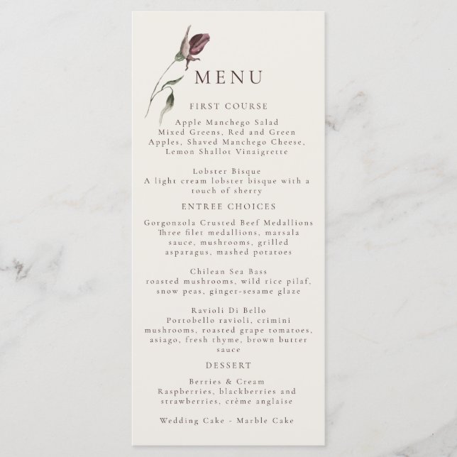Rustic Boho Marsala Cream Floral Menu (Front)