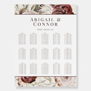 Rustic Boho Marsala Cream Floral Seating Chart Foam Board
