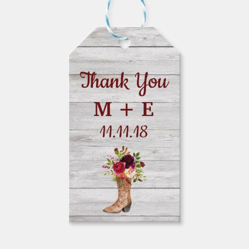 Rustic Boho Marsala Floral Wood Thank You Favor Gift Tags