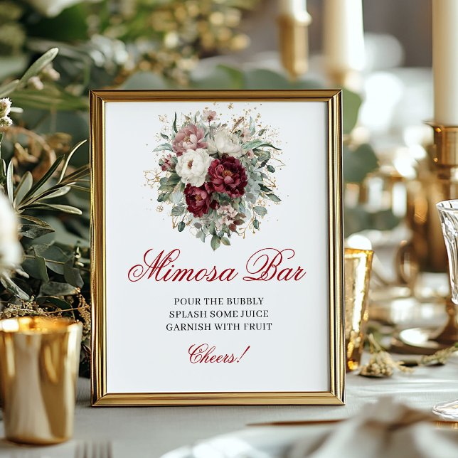 Rustic Boho Mimosa Bar Blush Burgundy Tabletop Sig Poster (Rustic Boho Mimosa Bar Blush Burgundy Tabletop Sign)
