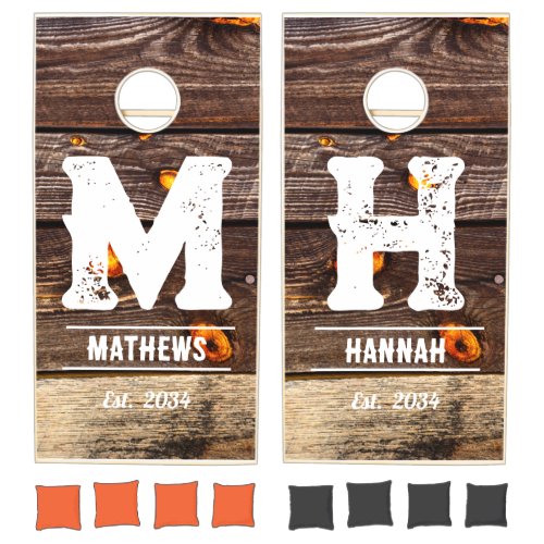 Rustic Boho Monogram Backyard Wedding Reception  Cornhole Set