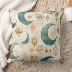 Rustic Boho Moon Floral Earthy Botanical Throw Pillow