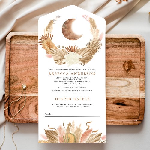 Rustic Boho Moon Pampas Grass Baby Shower All In One Invitation
