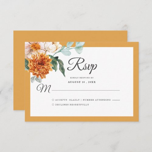 Rustic Boho Mustard Yellow Floral Fall Wedding RSVP Card