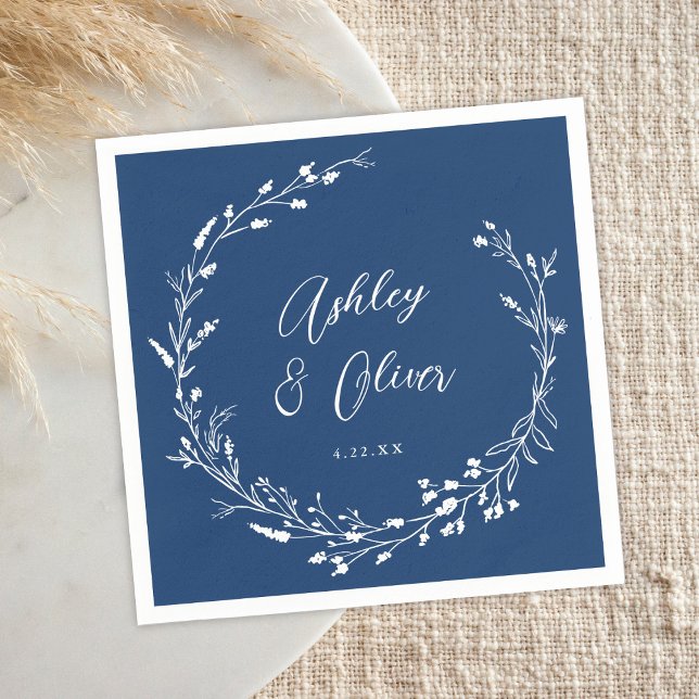 Rustic Boho Navy Blue Wildflower Floral Wedding Napkins (Creator Uploaded)