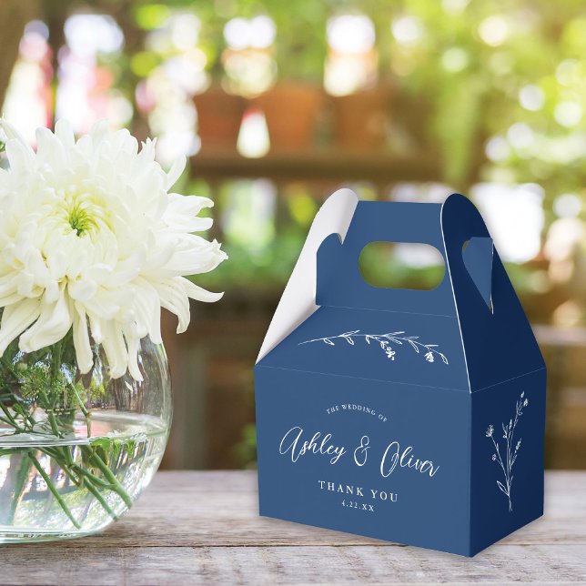 Rustic Boho Navy Blue Wildflower Wedding Favor Boxes (Creator Uploaded)