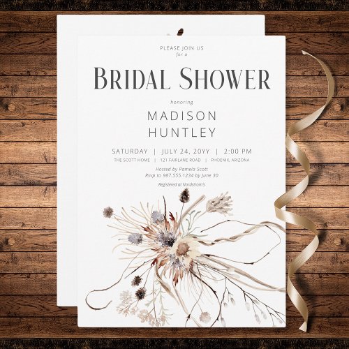 Rustic Boho Neutral Dried Flowers Bridal Shower Invitation