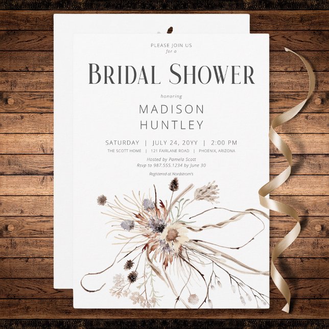 Rustic Boho Neutral Dried Flowers Bridal Shower Invitation (Rustic Boho Neutral Dried Flowers Bridal Shower Invitation)