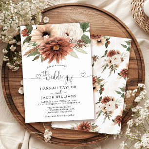 Rustic Boho Neutral Floral Wedding Invitation