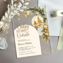 Rustic Boho Neutral Winter Christmas Baby Shower Acrylic Invitations