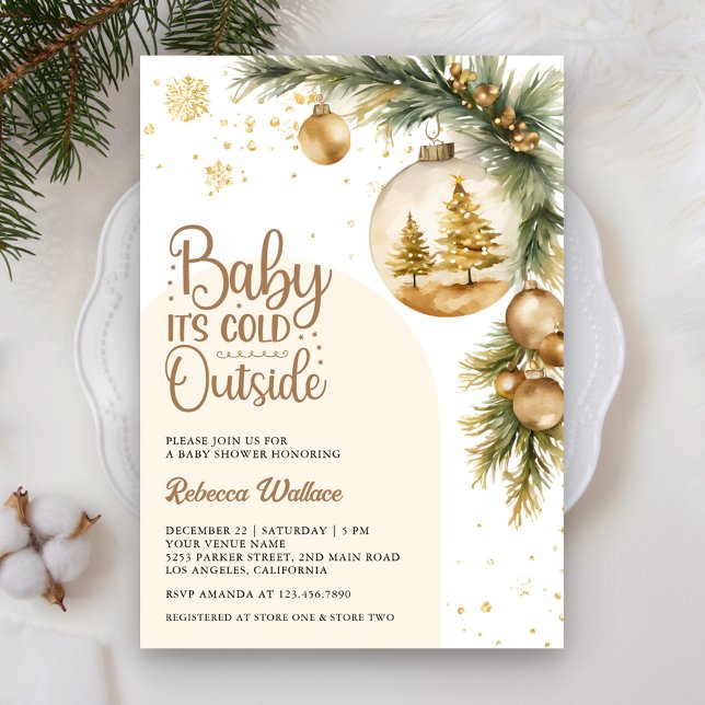 Rustic Boho Neutral Winter Christmas Baby Shower Invitation (Creator Uploaded)