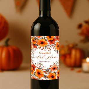 Rustic Boho Orange Bloom Berry Frame Bridal Shower Wine Label