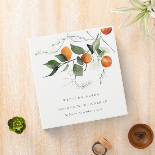 Rustic Boho Orange Blossom Botanical Wedding Album 3 Ring Binder