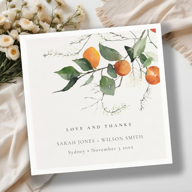 Rustic Boho Orange Blossom Botanical Wedding Napkins (Creator Uploaded)