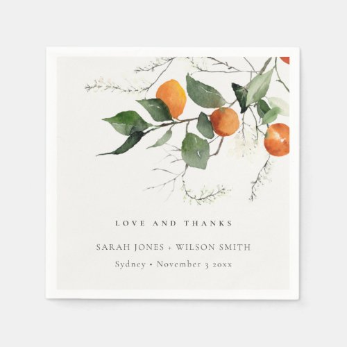 Rustic Boho Orange Blossom Botanical Wedding Napkins