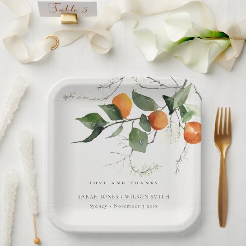 Rustic Boho Orange Blossom Botanical Wedding Paper Plates