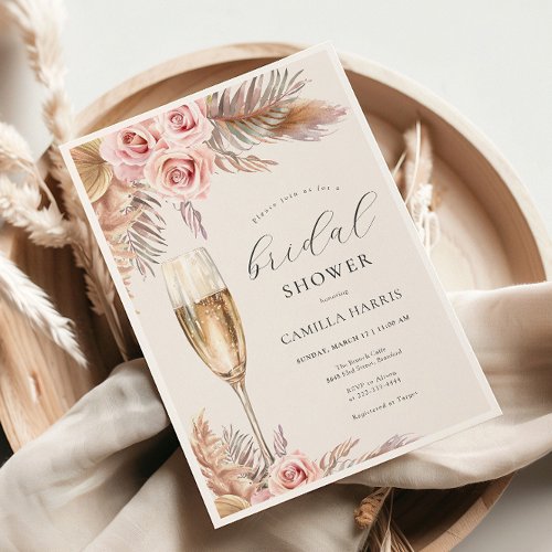 Rustic Boho Pampas Grass Bridal Shower Invitation