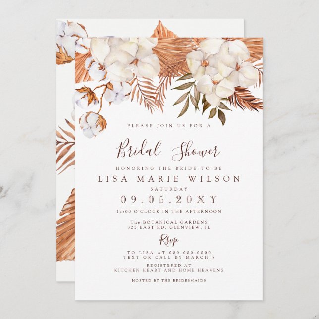 Rustic Boho Pampas Grass Desert Bridal Shower Invitation (Front/Back)
