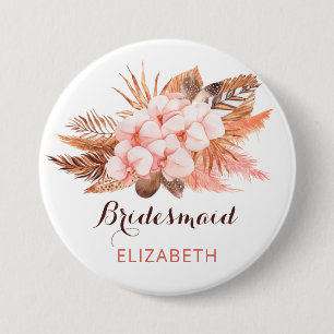 Rustic Boho Pampas Grass Floral Desert Bridesmaid Button