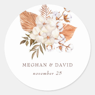 Rustic Boho Pampas Grass Floral Desert Wedding Classic Round Sticker