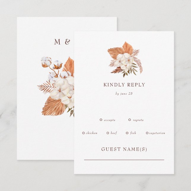 Rustic Boho Pampas Grass Floral Desert Wedding RSVP Card (Front/Back)