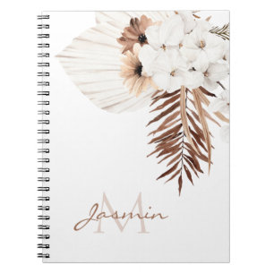 Rustic Boho Pampas Grass Floral Monogram Notebook