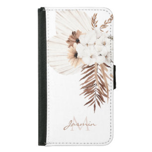 Rustic Boho Pampas Grass Floral Monogram Samsung Galaxy S5 Wallet Case