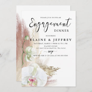 Rustic Boho Pampas Grass Orchid Engagement Party Invitation