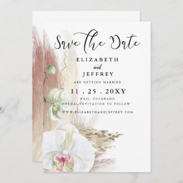 Rustic Boho Pampas Grass Orchid Save the Date  Announcement