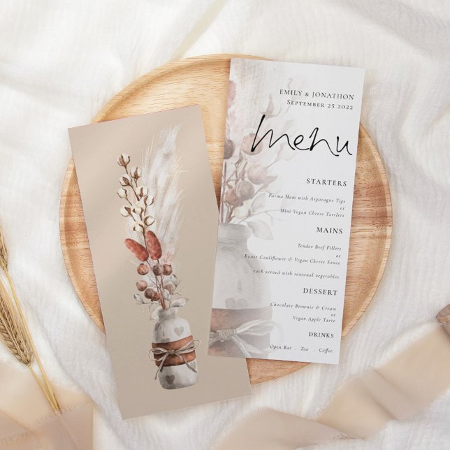 Rustic Boho Pampas Grass Overlay Wedding Menu (Creator Uploaded)