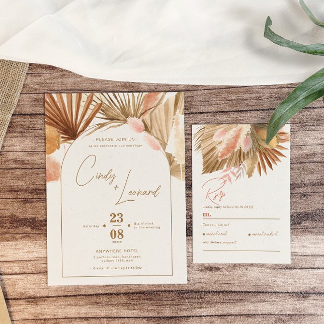 Rustic Boho Pampas Grass Wedding Invitation (Creator Uploaded)