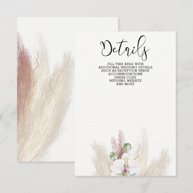 Rustic Boho Pampas Grass White Orchid Wedding Enclosure Card (Front/Back)