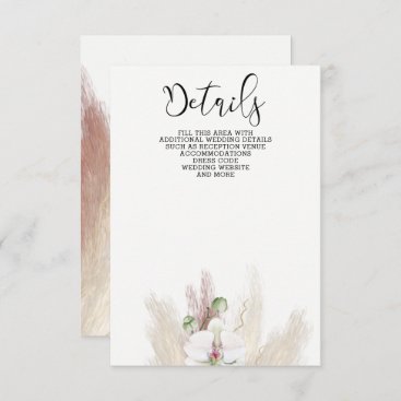 Rustic Boho Pampas Grass White Orchid Wedding Enclosure Card