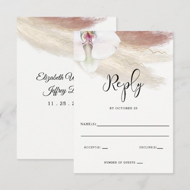 Rustic Boho Pampas Grass White Orchid Wedding RSVP Card (Front/Back)