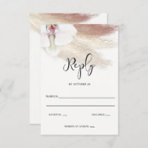 Rustic Boho Pampas Grass White Orchid Wedding RSVP Card