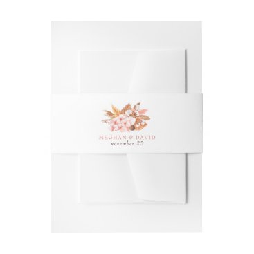 Rustic Boho Pampas Orchids Cotton Blush Wedding Invitation Belly Band