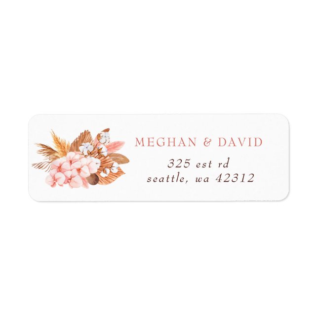 Rustic Boho Pampas Orchids Cotton Blush Wedding Label (Front)