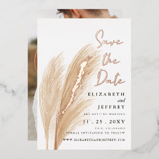 Rustic Boho Pampas Photo Save The Date Foil Invita Foil Invitation