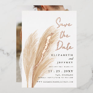 Rustic Boho Pampas Photo Save The Date Foil Invita Invitation