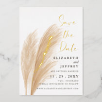 Rustic Boho Pampas Photo Save The Date Foil Invitation