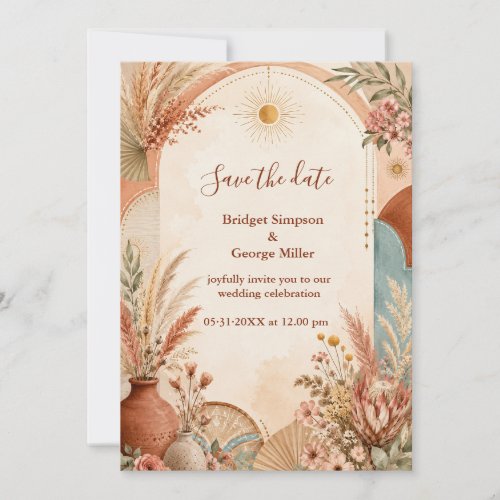 Rustic Boho Pampas wildflower Wedding Invitation
