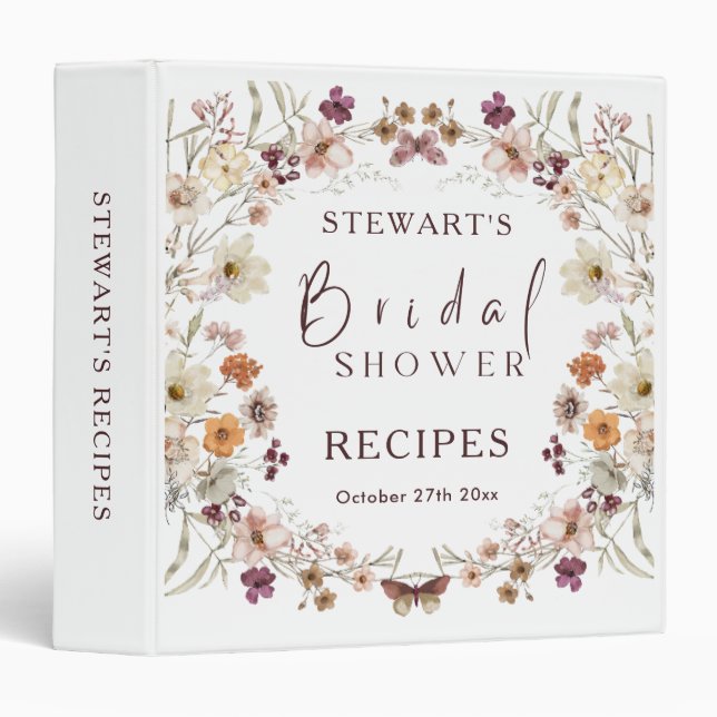 Rustic Boho Pastel Wildflower Modern Bridal Shower 3 Ring Binder (Front/Spine)