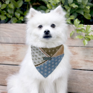 Rustic Boho Pattern Blue Green Personal Dog Cat Pet Bandana Collar