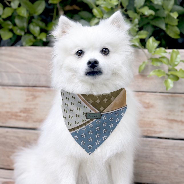 Rustic Boho Pattern Blue Green Personal Dog Cat Pet Bandana Collar (Dog)