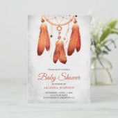 Rustic Boho Peach Dream Catcher Baby Shower Invitation (Standing Front)