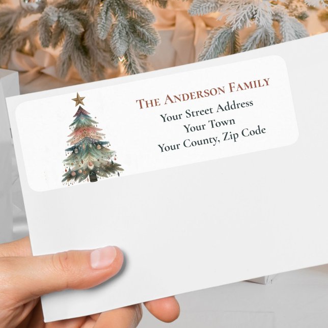 Rustic Boho Peach Green Christmas Tree Ornaments Label (Creator Uploaded)