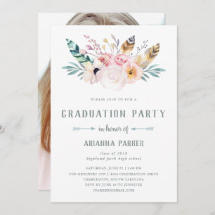Rustic Boho   Photo Graduation Party Invitation